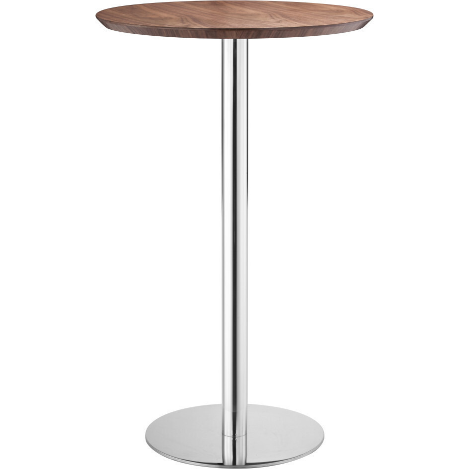 26"" Brown And Silver Round Stainless Steel Pedestal Bar Table