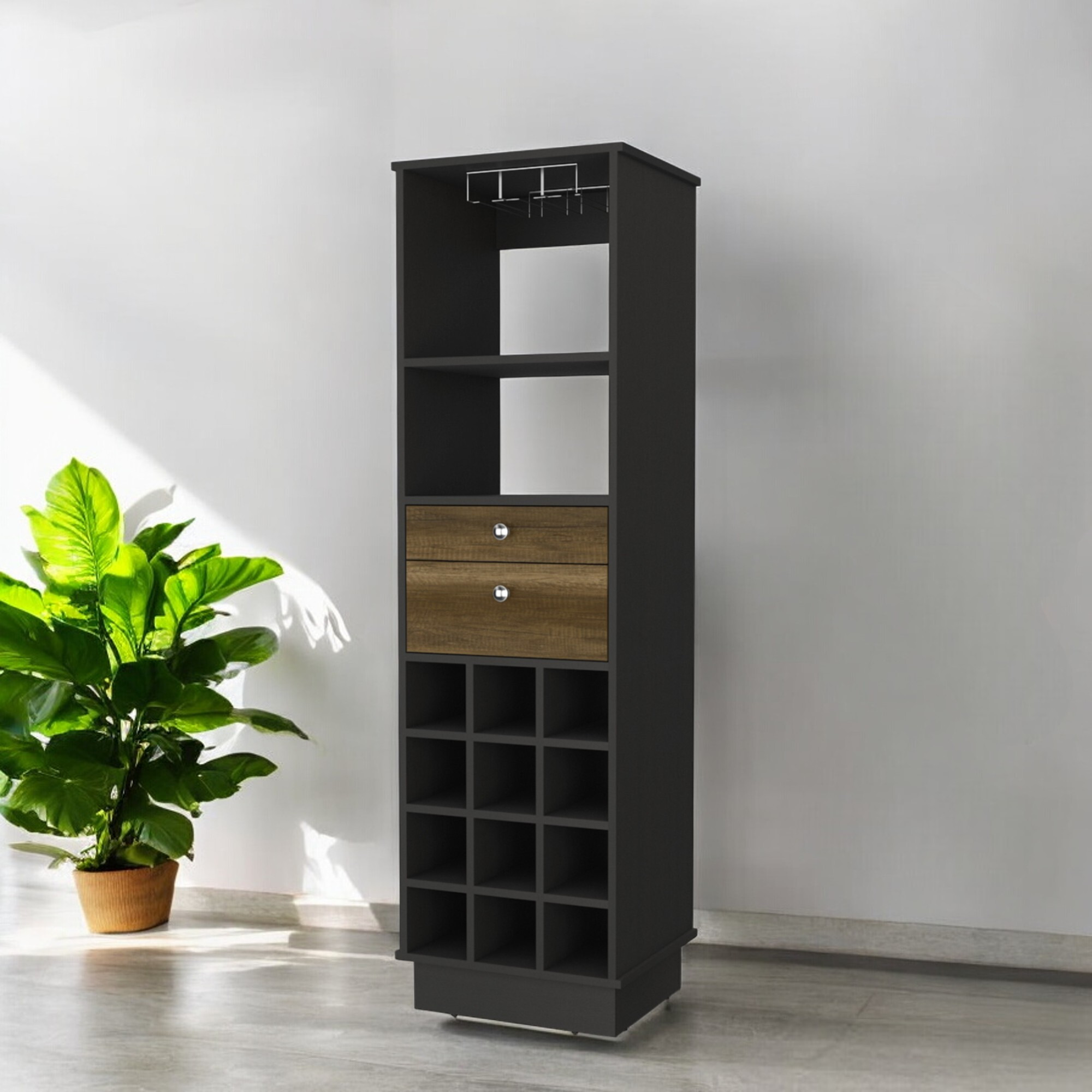 18"" Black Bar Cabinet With Two Drawers