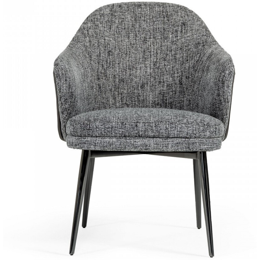 Gray And Black Upholstered Fabric And Faux Leather Wing Back Dining Arm Chair