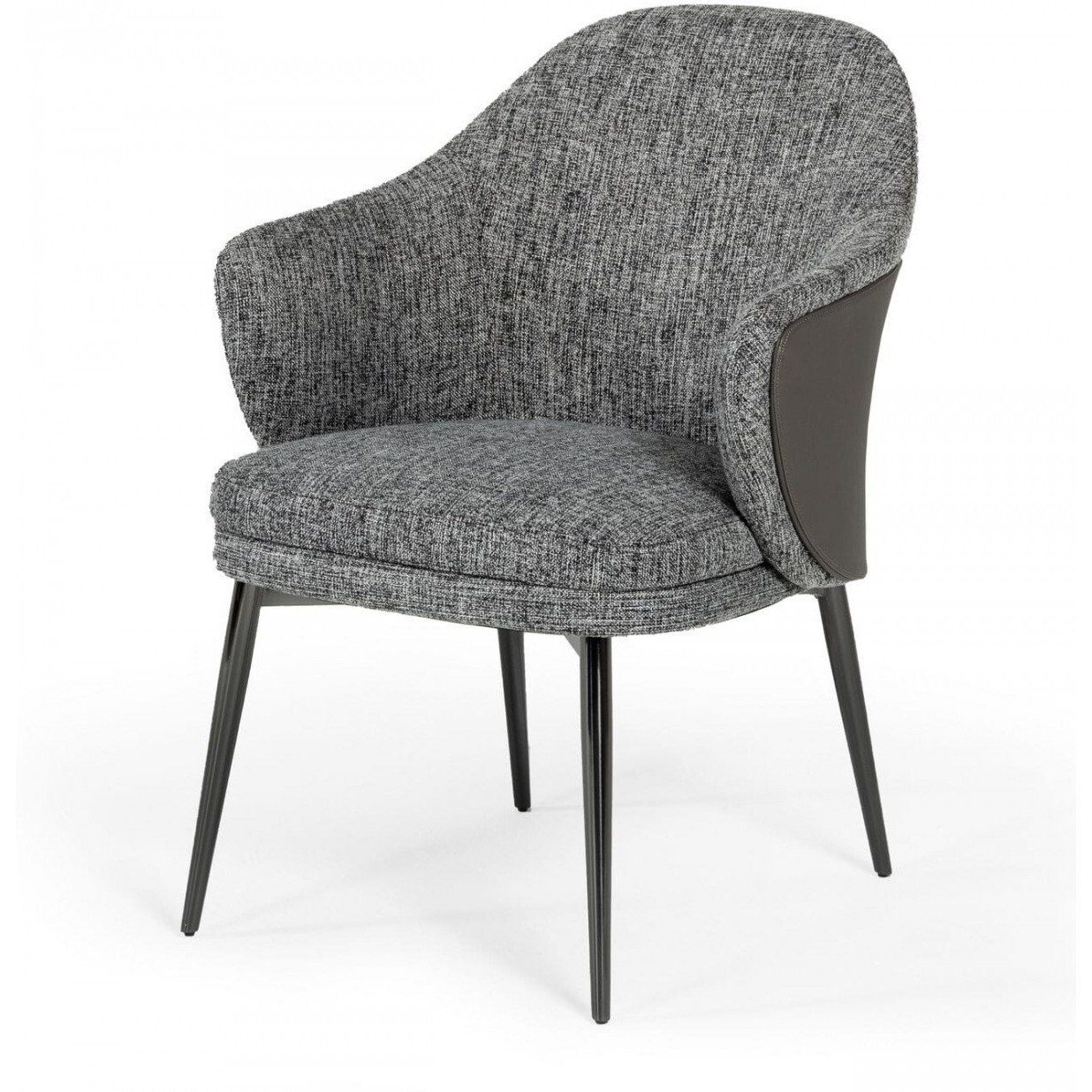 Gray And Black Upholstered Fabric And Faux Leather Wing Back Dining Arm Chair