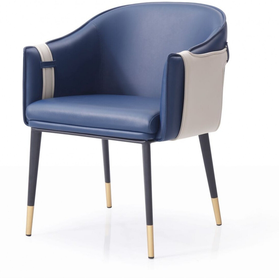 Blue And Beige And Black Upholstered Faux Leather Dining Arm Chair