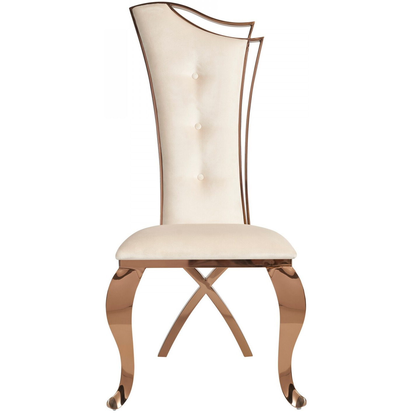Set Of Two Tufted Beige And Rose Gold Upholstered Velvet Dining Side Chairs