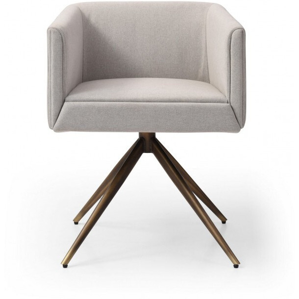 Light Gray And Brass Upholstered Fabric Dining Arm Chair