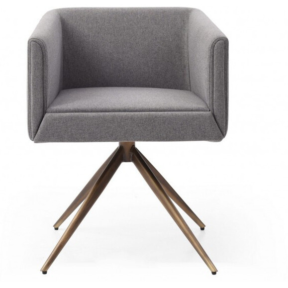 Dark Gray And Brass Upholstered Fabric Dining Arm Chair