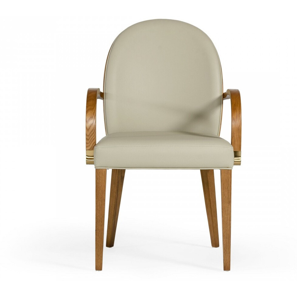 Gray And Brown Upholstered Faux Leather Dining Arm Chair