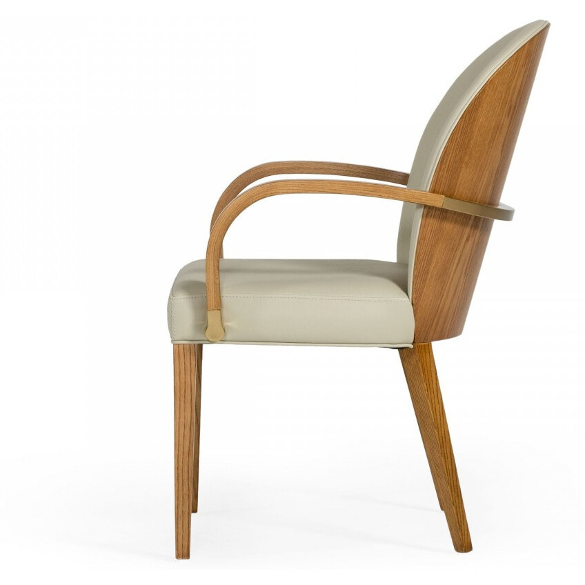 Gray And Brown Upholstered Faux Leather Dining Arm Chair