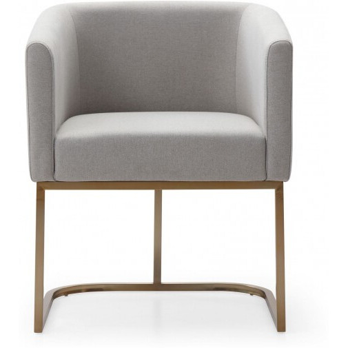 Light Gray And Antiqued Brass Upholstered Fabric Dining Arm Chair