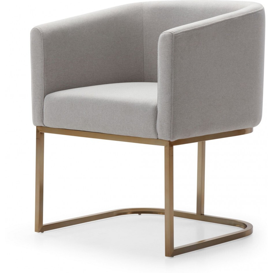 Light Gray And Antiqued Brass Upholstered Fabric Dining Arm Chair