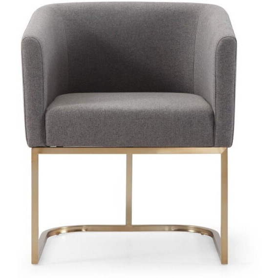 Dark Gray And Antiqued Brass Upholstered Fabric Dining Arm Chair