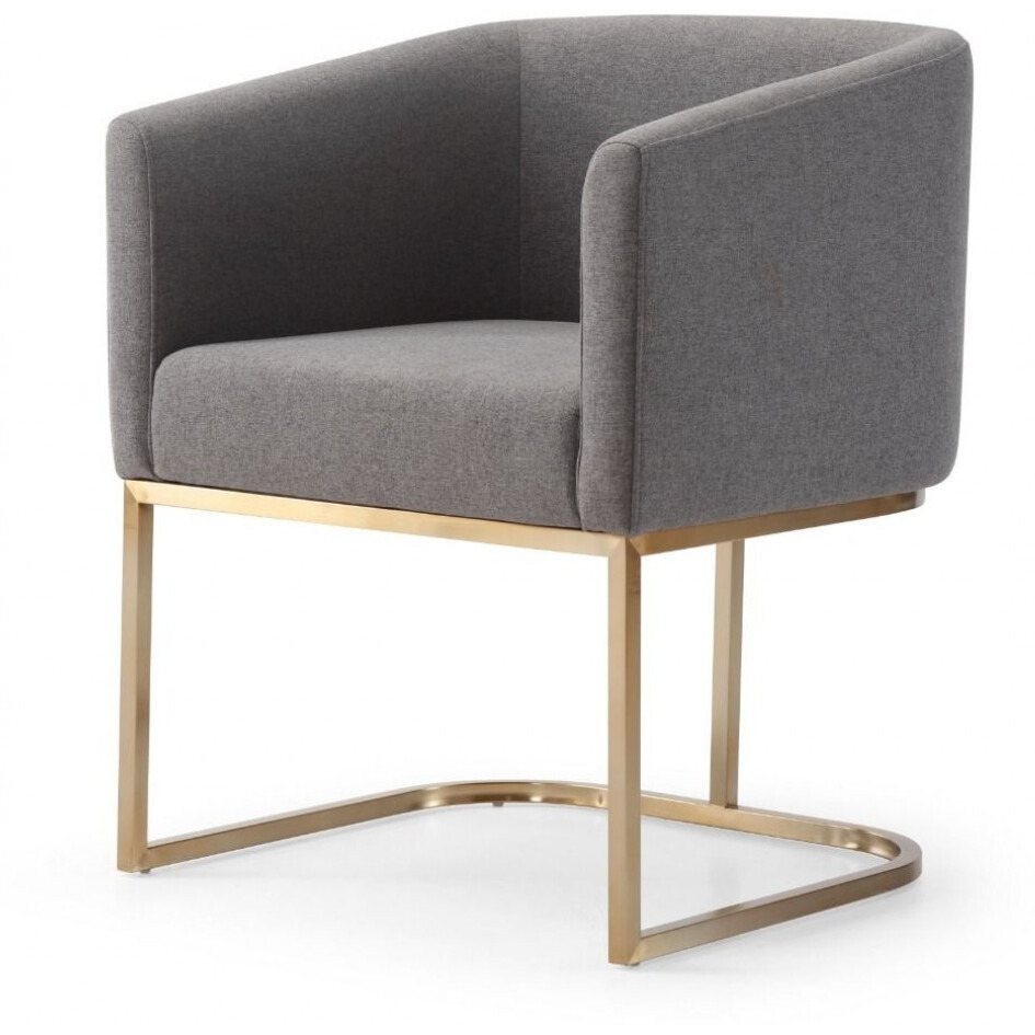 Dark Gray And Antiqued Brass Upholstered Fabric Dining Arm Chair