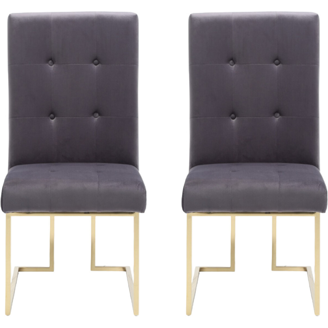 Set Of Two Tufted Gray And Gold Upholstered Fabric Dining Side Chairs