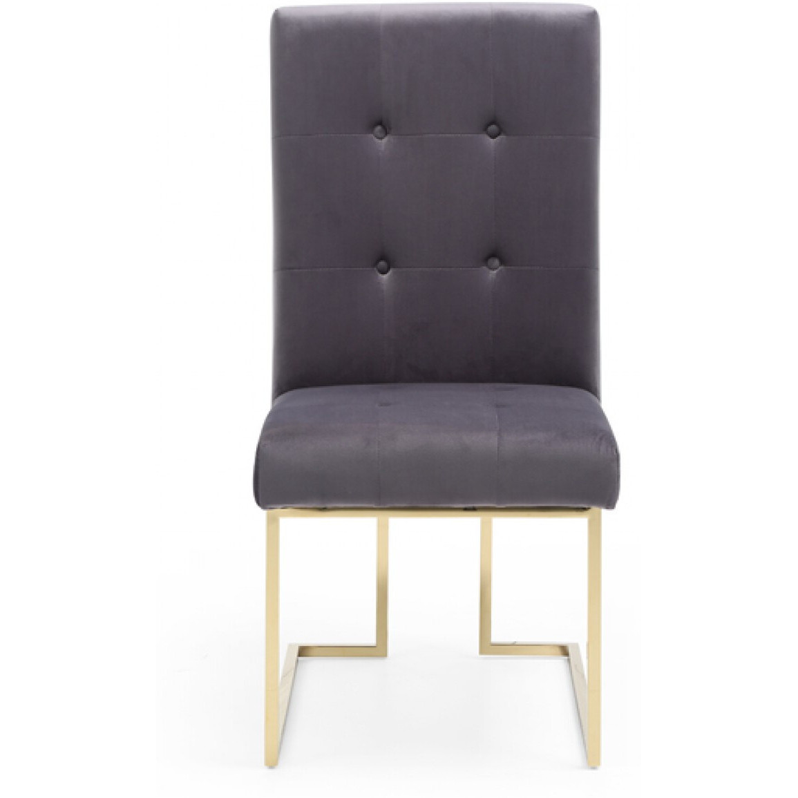 Set Of Two Tufted Gray And Gold Upholstered Fabric Dining Side Chairs