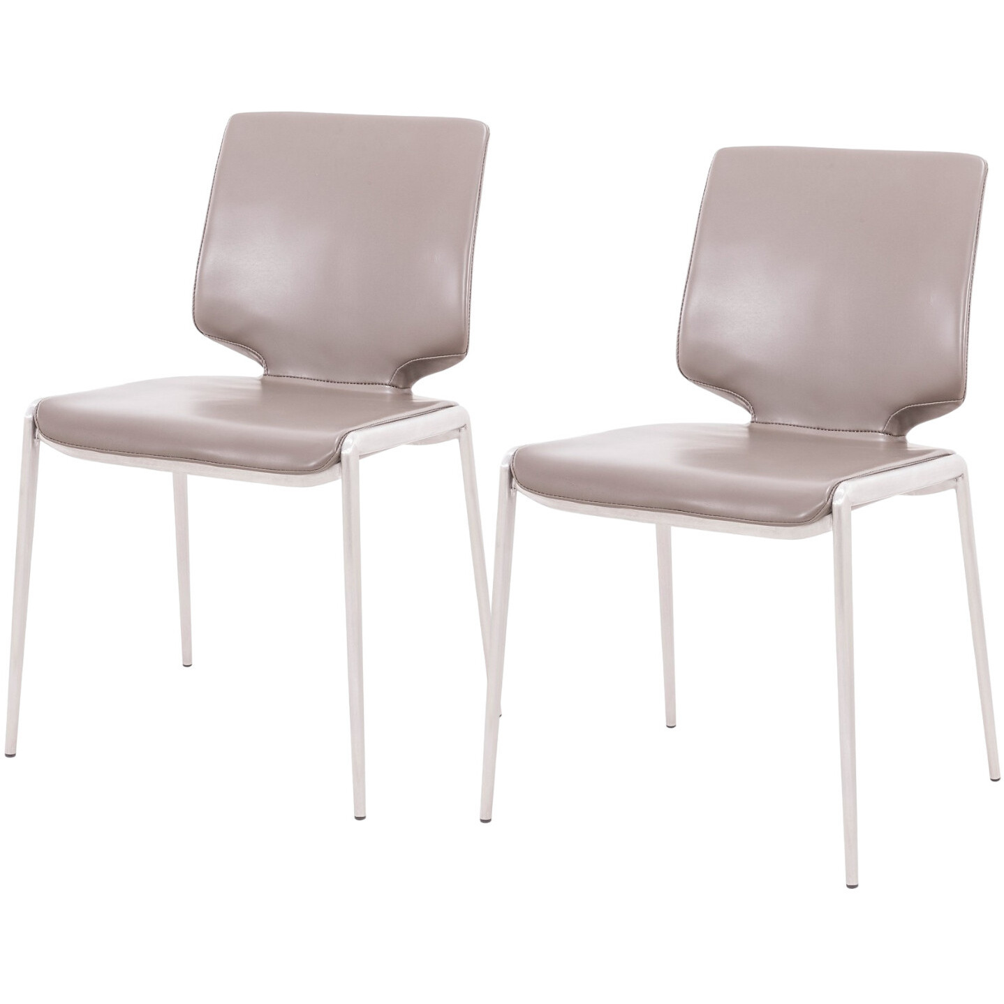 Set Of Two Dark Gray And Silver Upholstered Faux Leather Dining Side Chairs