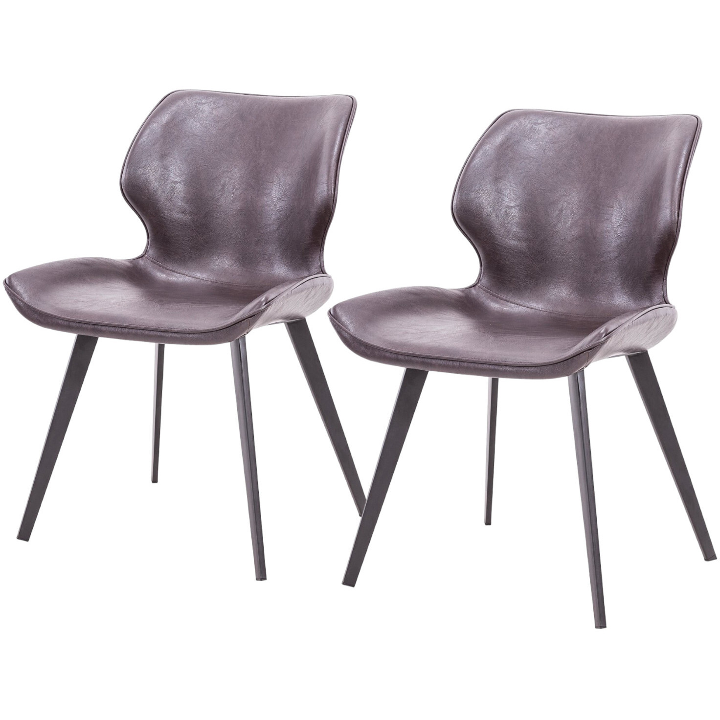 Set Of Two Dark Brown And Black Upholstered Faux Leather Dining Side Chairs
