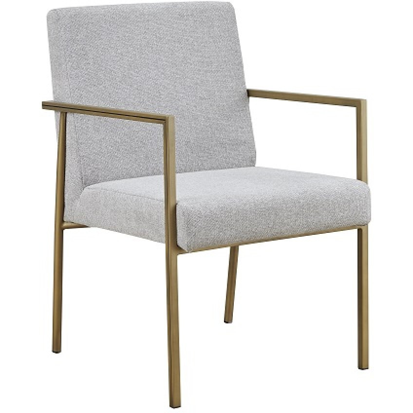 Light Gray And Brass Upholstered Fabric Dining Arm Chair