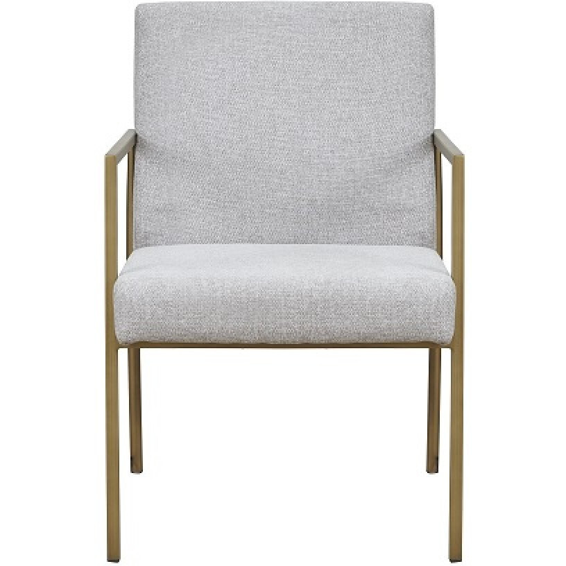 Light Gray And Brass Upholstered Fabric Dining Arm Chair