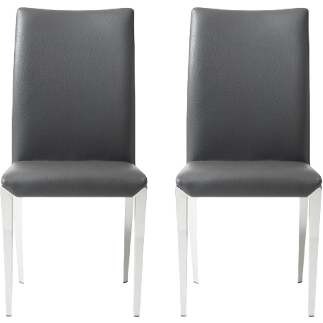 Set Of Two Dark Gray And Silver Upholstered Faux Leather Dining Side Chairs