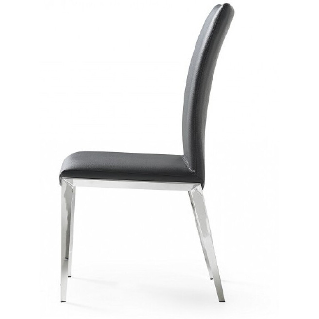 Set Of Two Dark Gray And Silver Upholstered Faux Leather Dining Side Chairs