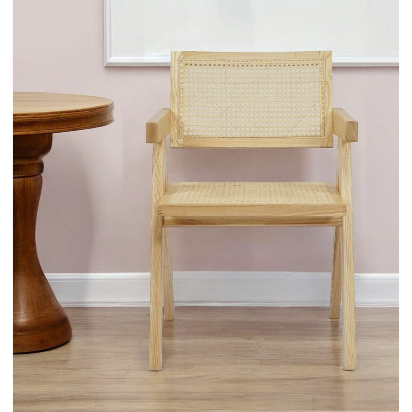 Natural Wood Open Back Dining Arm Chair