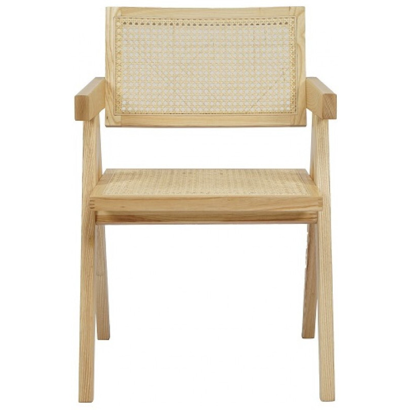 Natural Wood Open Back Dining Arm Chair