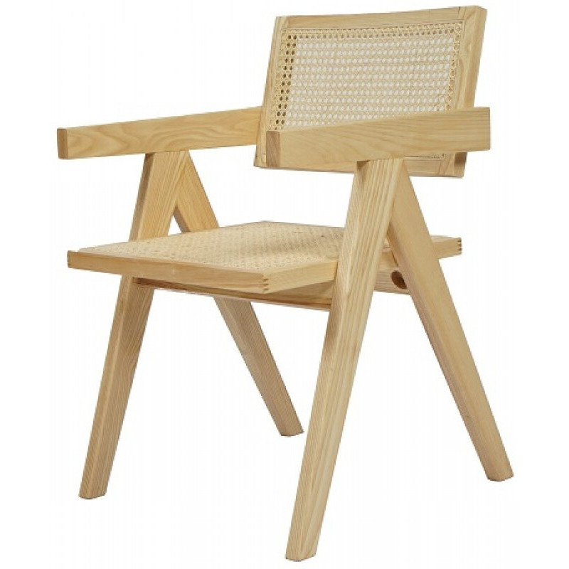 Natural Wood Open Back Dining Arm Chair