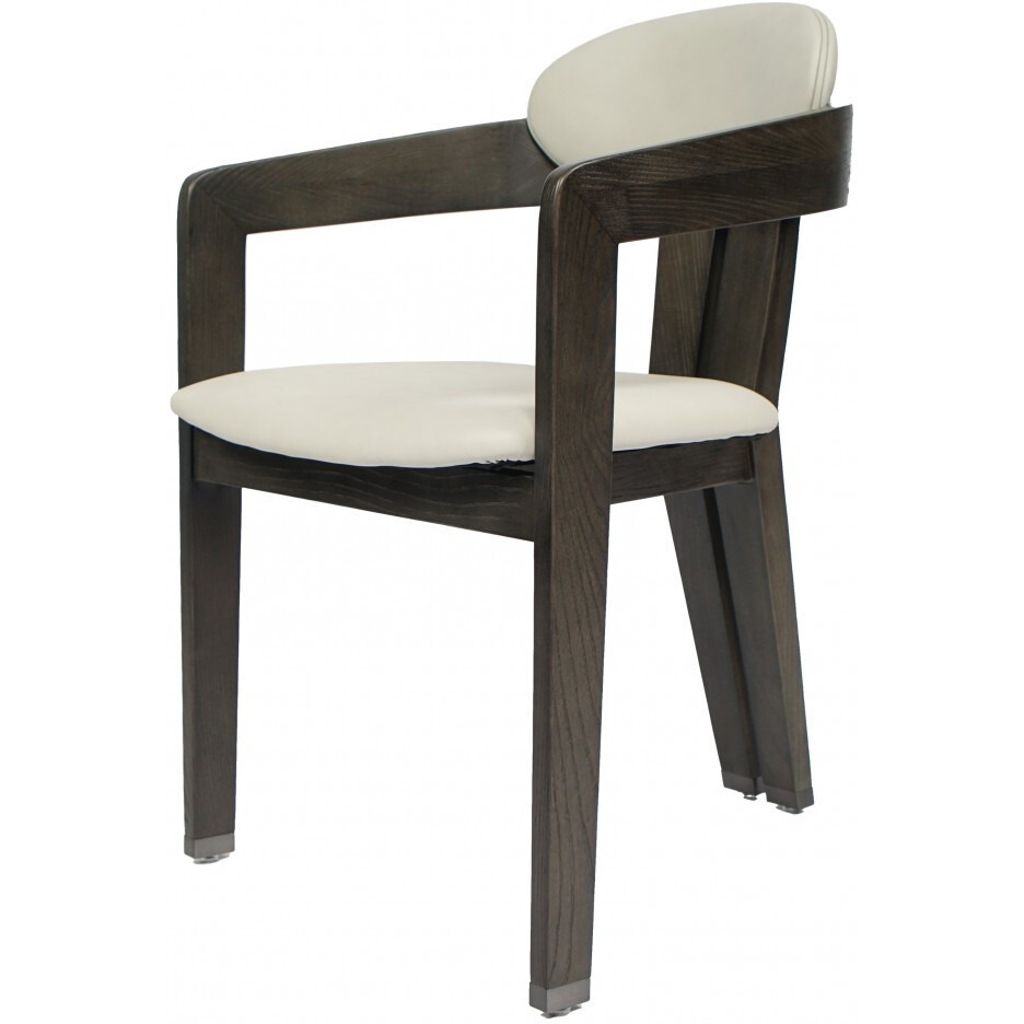 Light Gray And Dark Gray Upholstered Faux Leather Open Back Dining Arm Chair