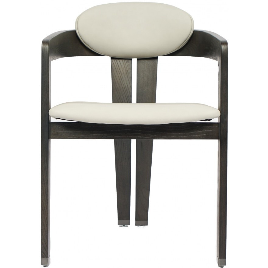 Light Gray And Dark Gray Upholstered Faux Leather Open Back Dining Arm Chair