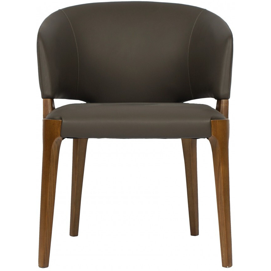 Dark Gray And Brown Upholstered Faux Leather Wing Back Dining Arm Chair