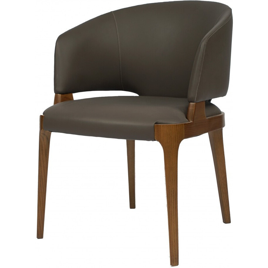Dark Gray And Brown Upholstered Faux Leather Wing Back Dining Arm Chair