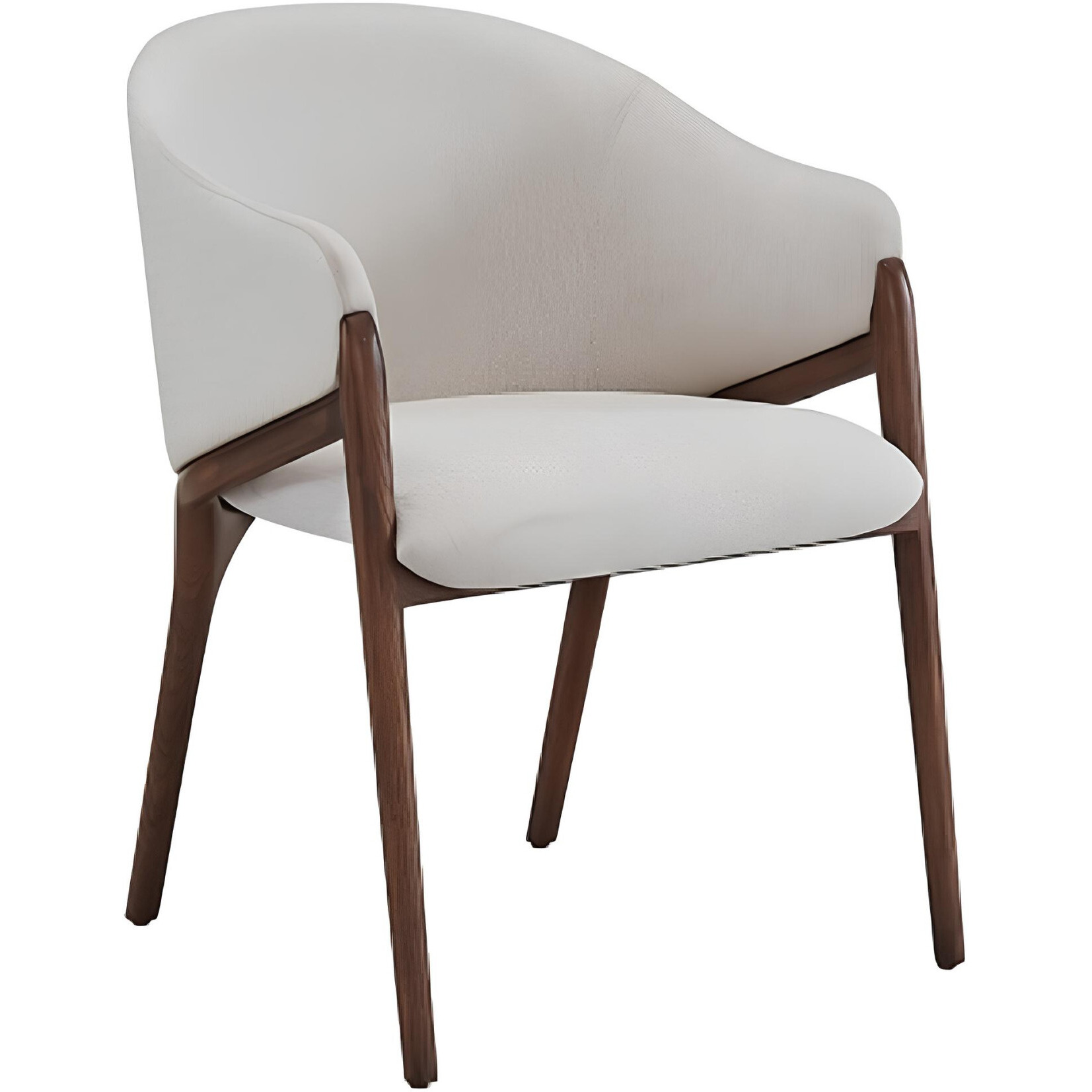 Cream And Brown Upholstered Fabric Wing Back Dining Arm Chair