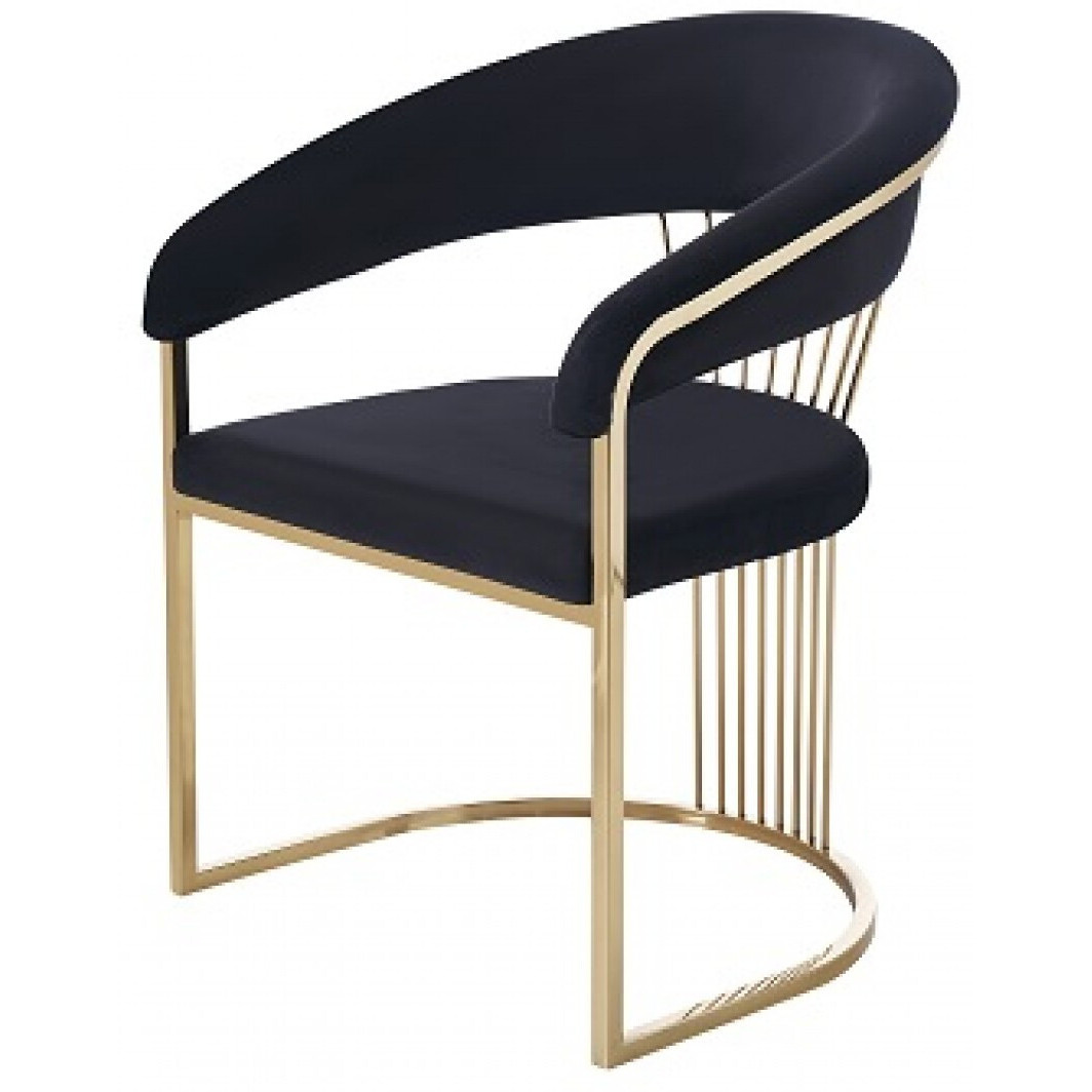 Black And Gold Upholstered Velvet Open Back Dining Arm Chair