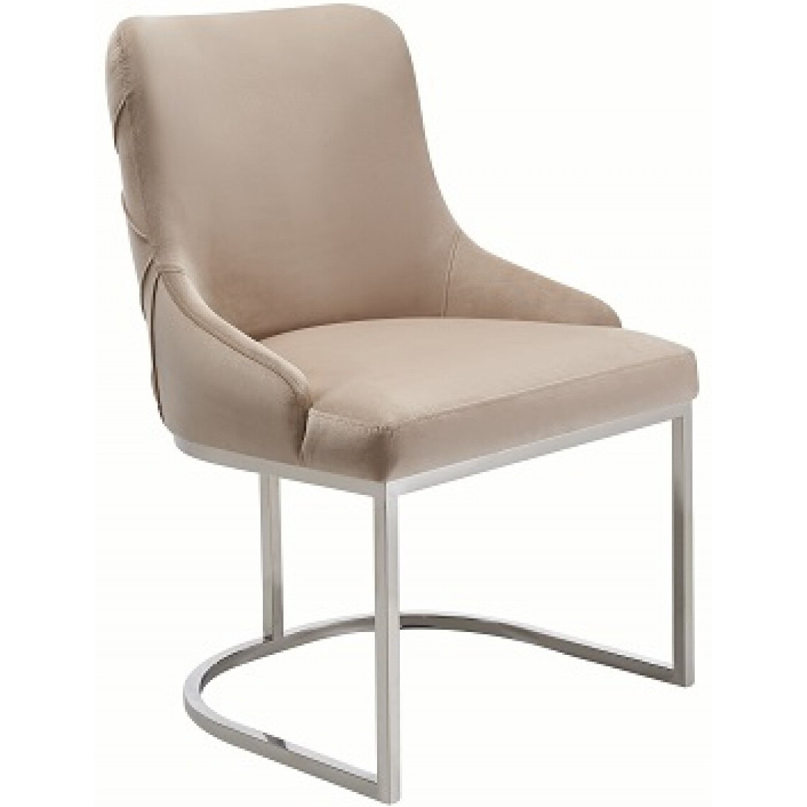 Set Of Two Tufted Beige And Silver Upholstered Velvet Wing Back Dining Side Chairs