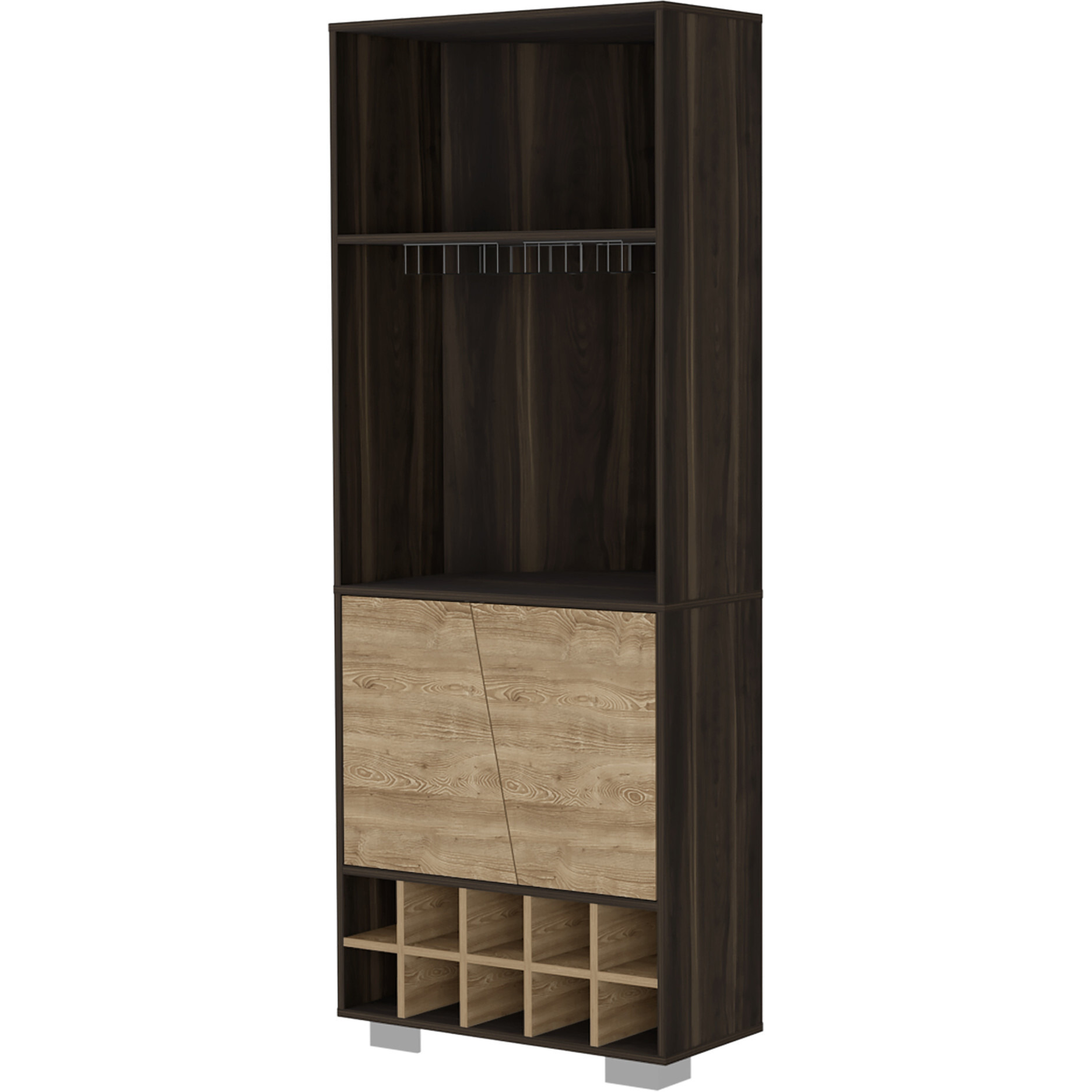 27"" Dark Brown Corner Bar Cabinet With Multiple Shelves