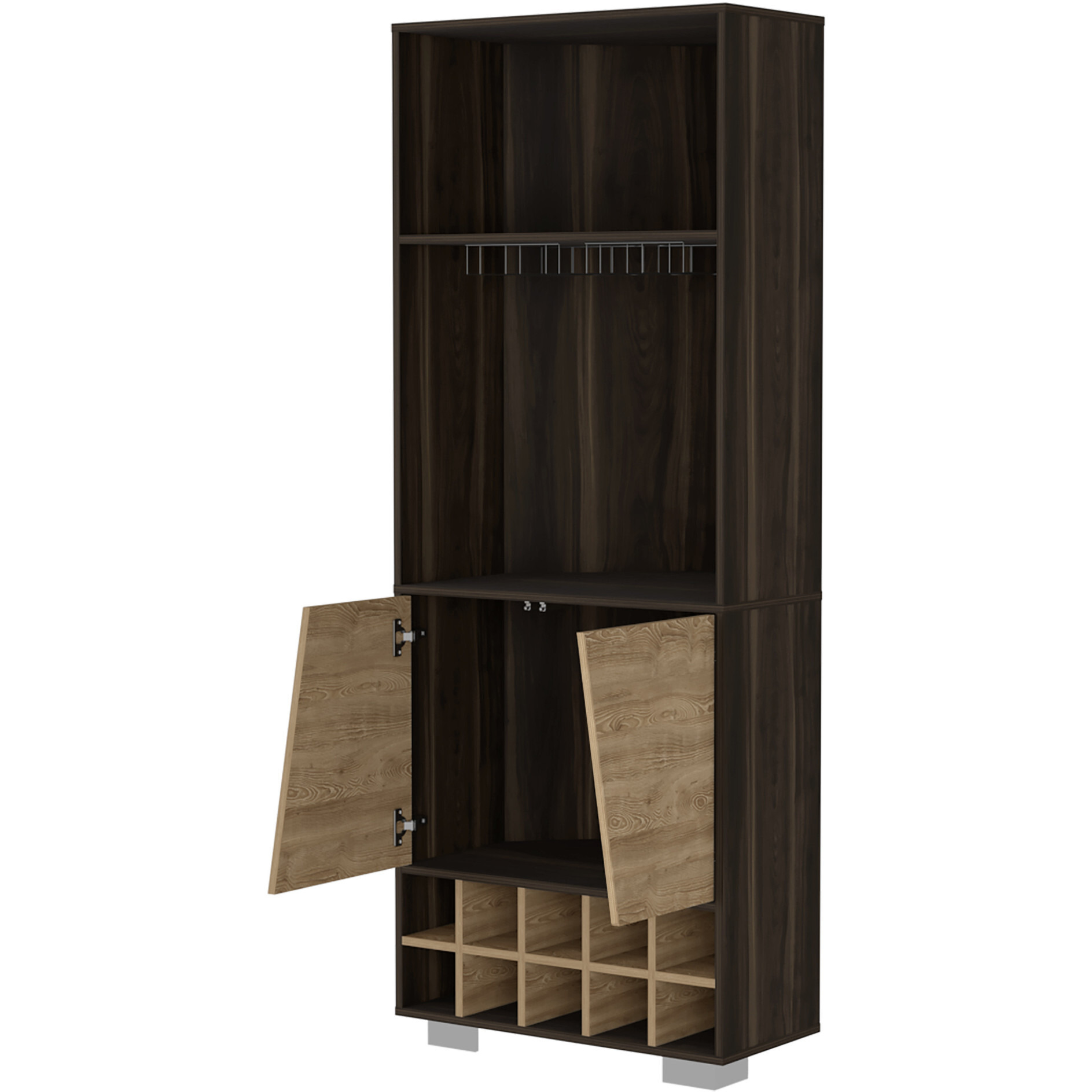 27"" Dark Brown Corner Bar Cabinet With Multiple Shelves