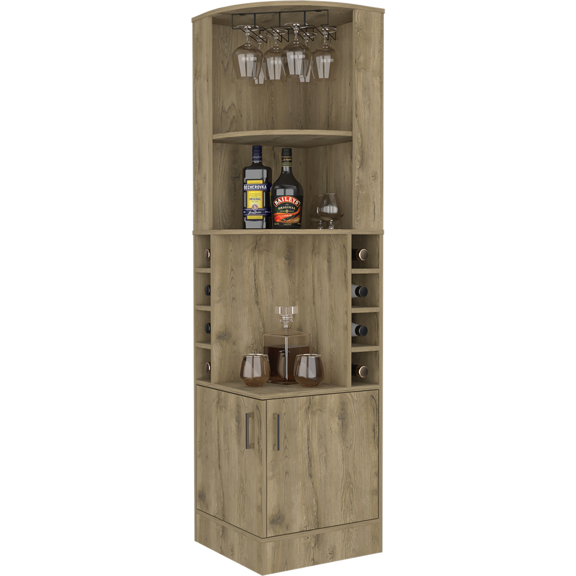 18"" Brown Corner Bar Cabinet With Eleven Shelves