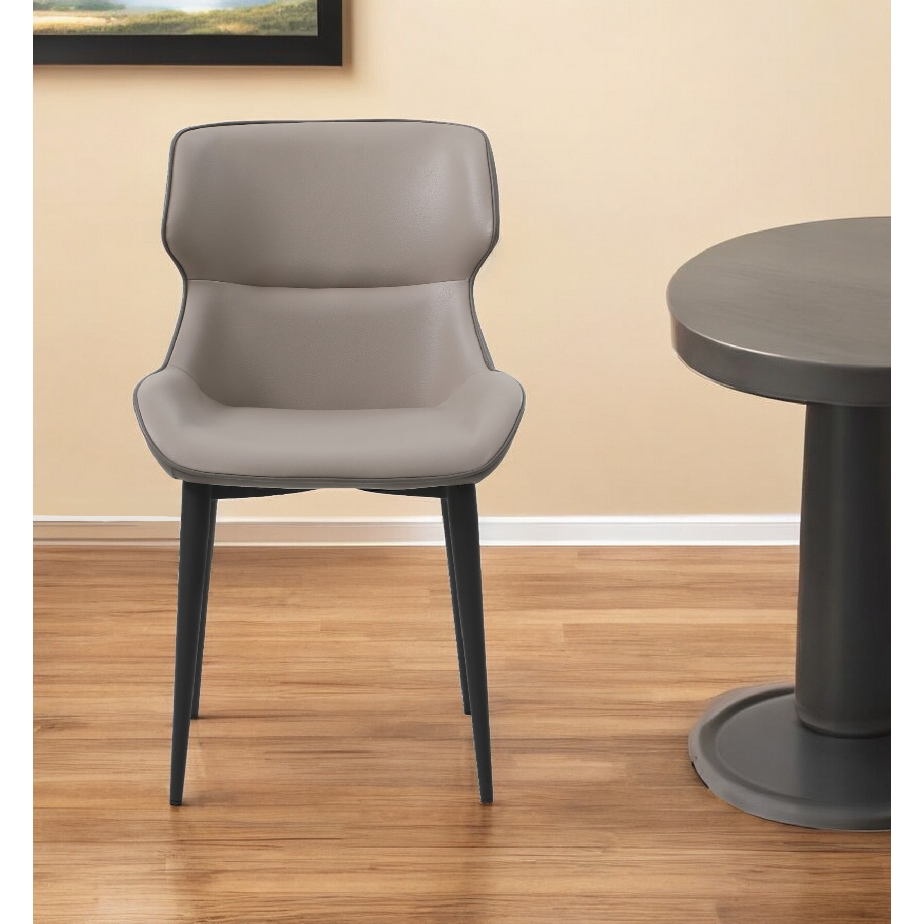 Gray And Black Upholstered Faux Leather Dining Side Chair