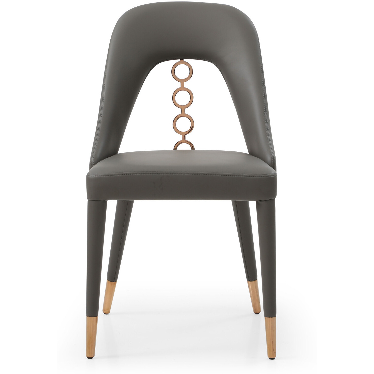 Set Of Two Gray Faux Leather Dining Side Chairs With Rose Gold Accents