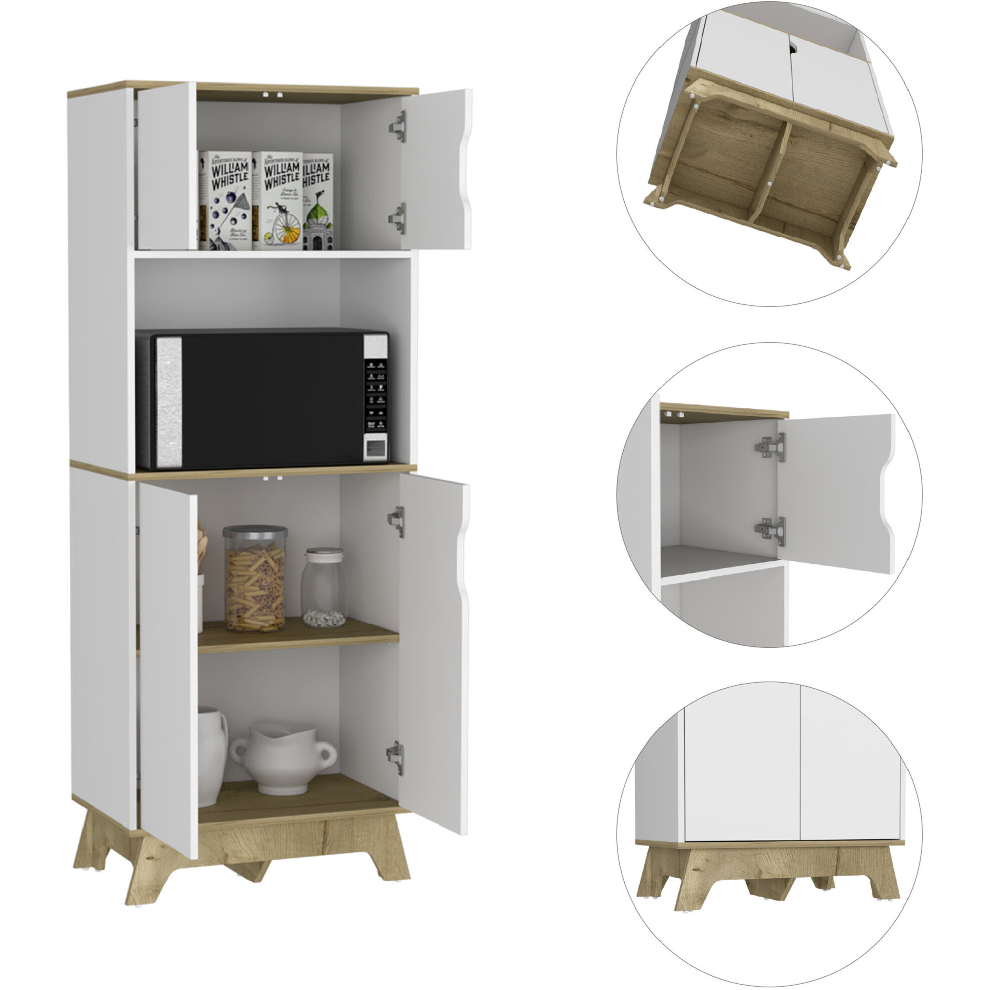 25.59"" X 15.75"" X 67.17"" Light Oak / White Particle Board Brussel Microwave Pantry Cabinet