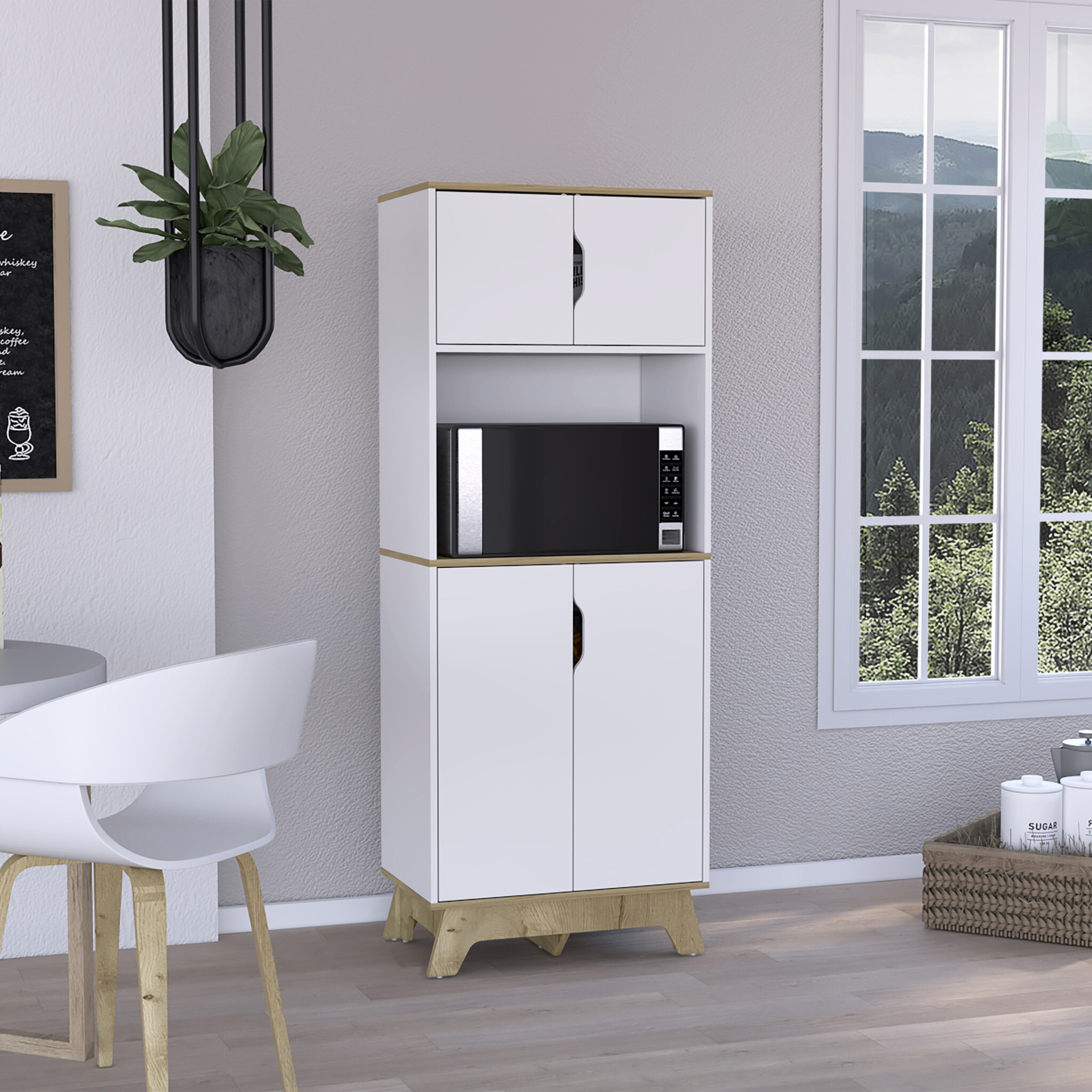 25.59"" X 15.75"" X 67.17"" Light Oak / White Particle Board Brussel Microwave Pantry Cabinet