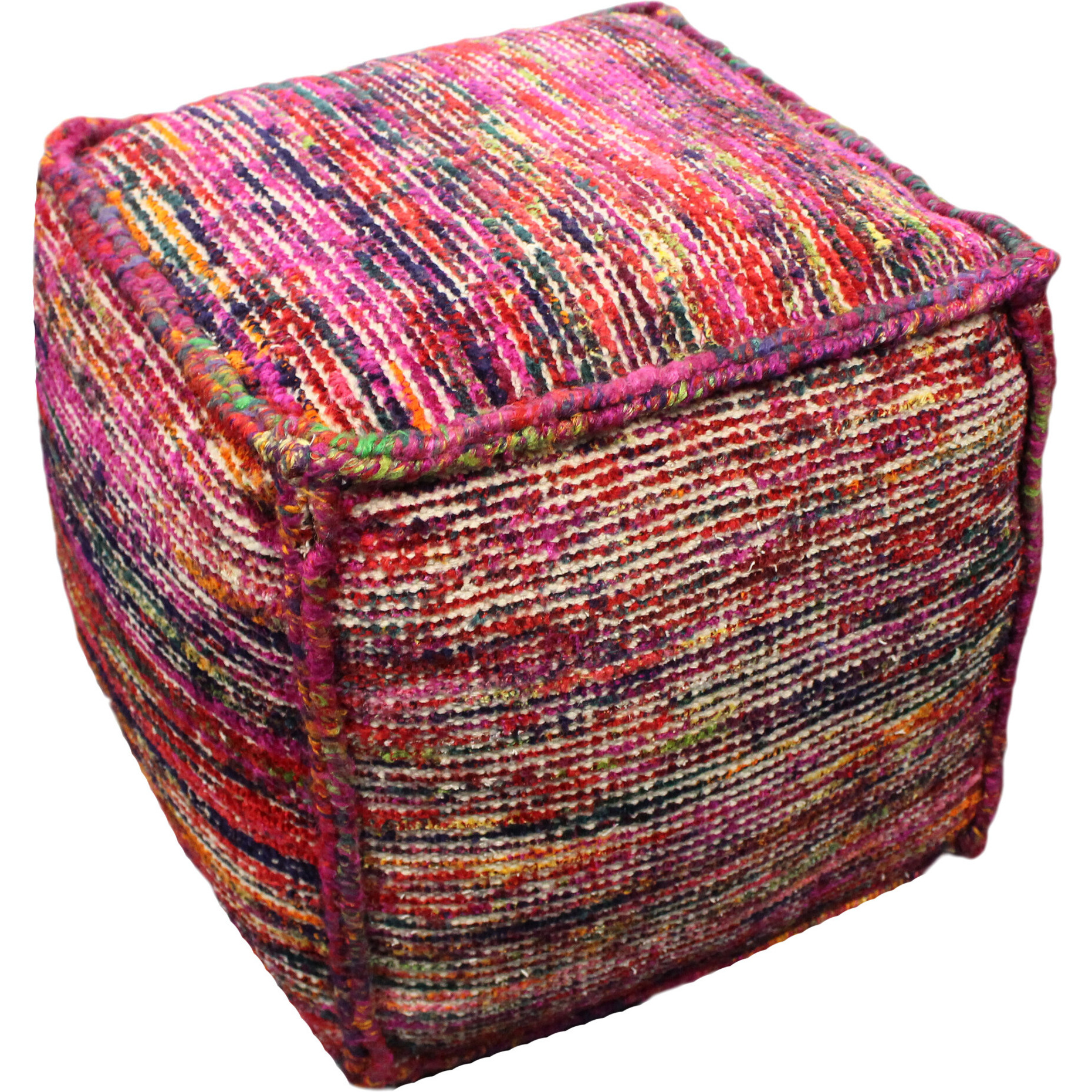 18"" Pink Wool Cube Pouf Ottoman