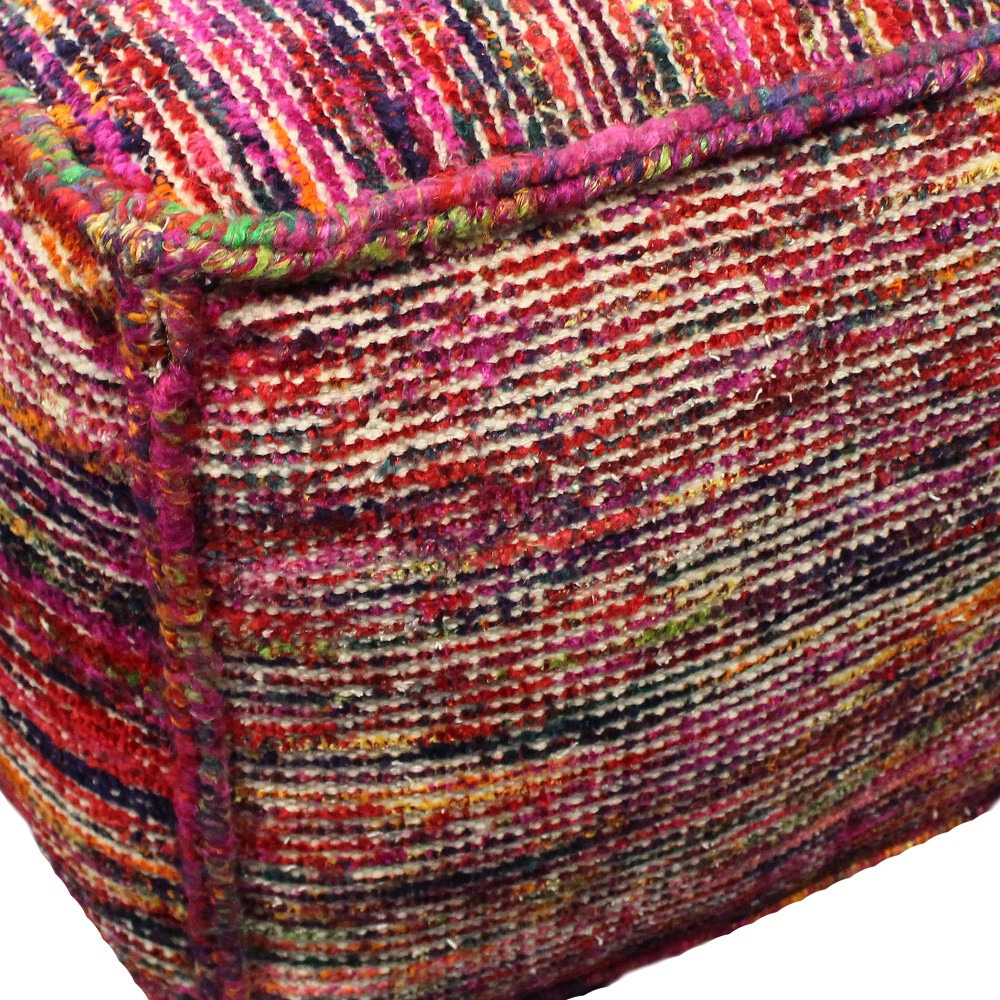 18"" Pink Wool Cube Pouf Ottoman