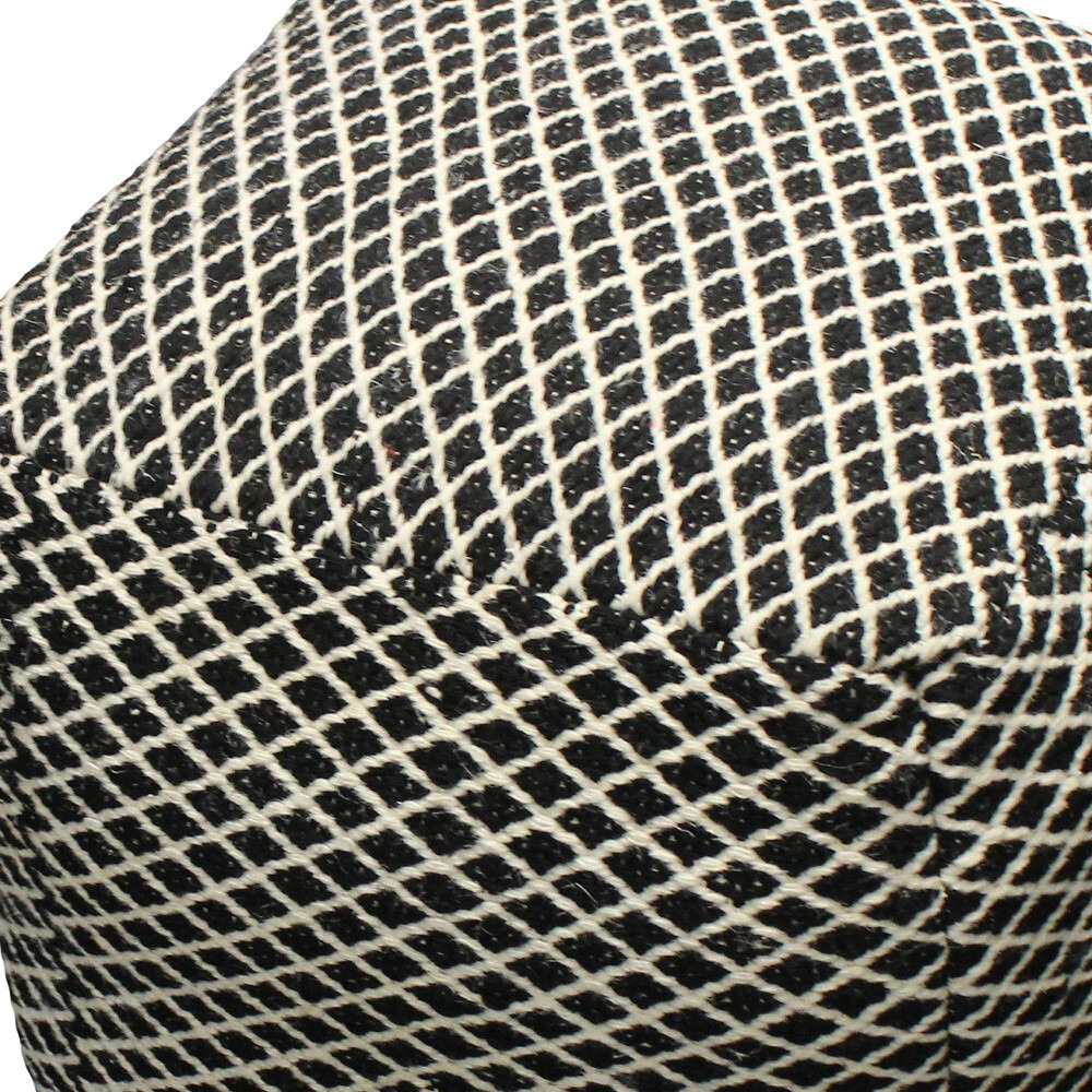 18"" Black And Ivory Wool Cube Geometric Pouf Ottoman