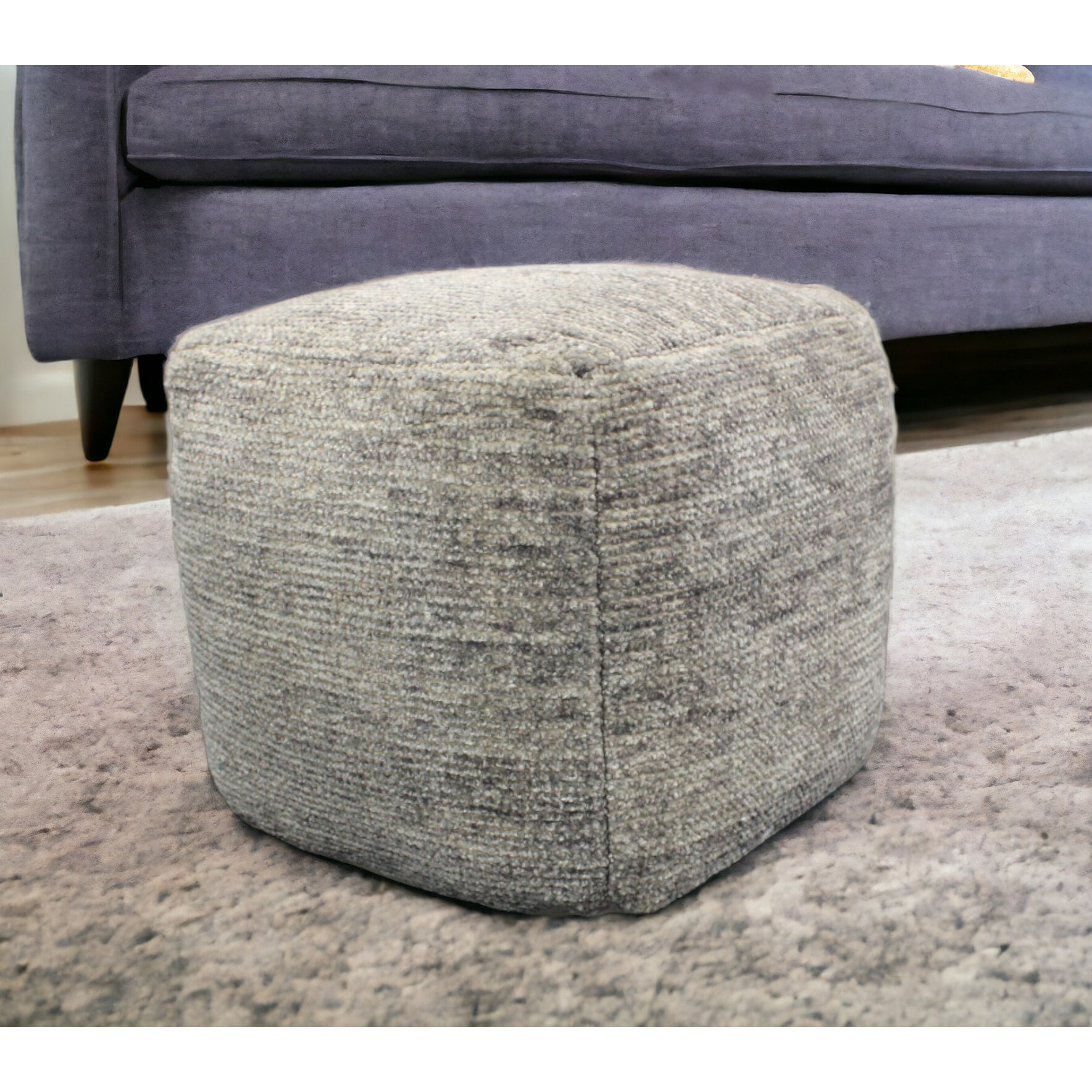 18"" Gray Wool Cube Pouf Ottoman