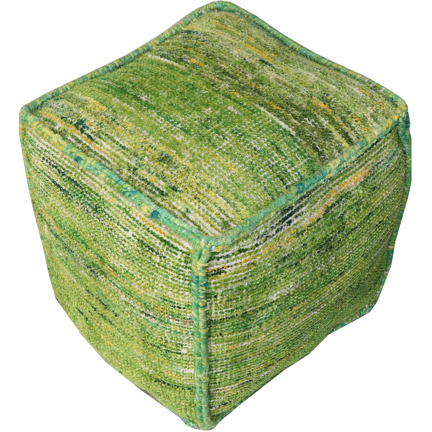 18"" Green Recycled Silk And Cotton Blend Cube Pouf Ottoman