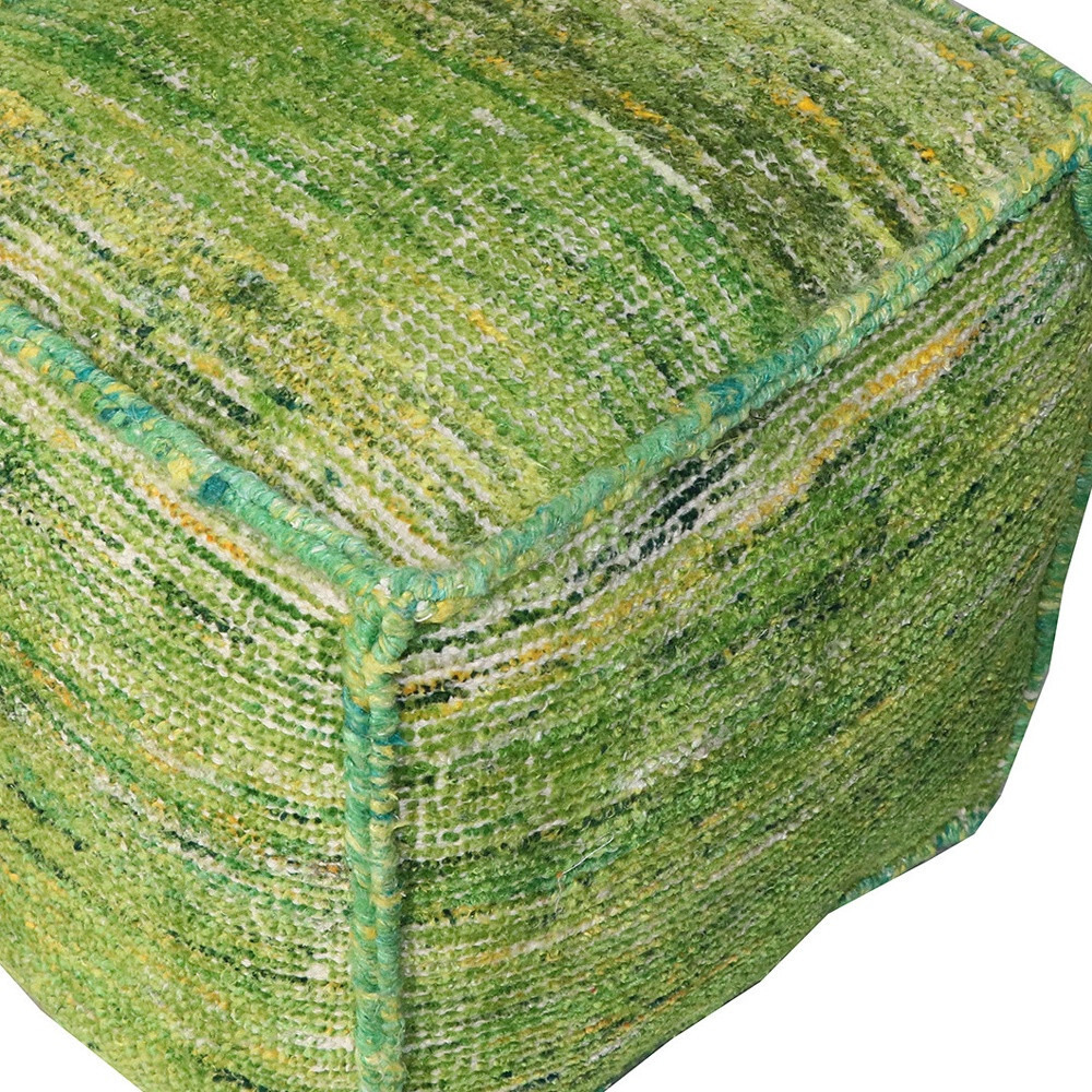 18"" Green Recycled Silk And Cotton Blend Cube Pouf Ottoman