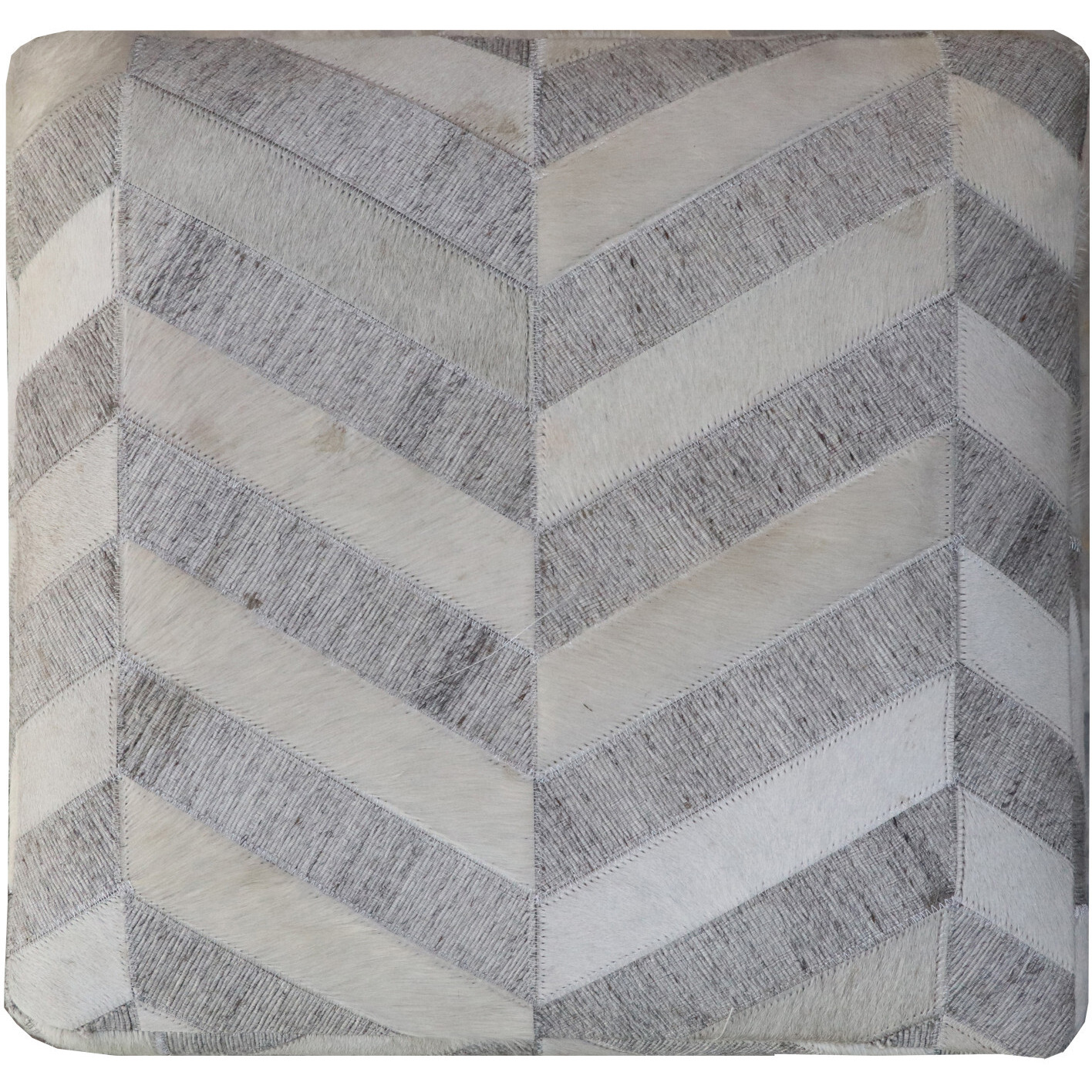 18"" Gray And Ivory Hair On Hide Cube Chevron Pouf Ottoman