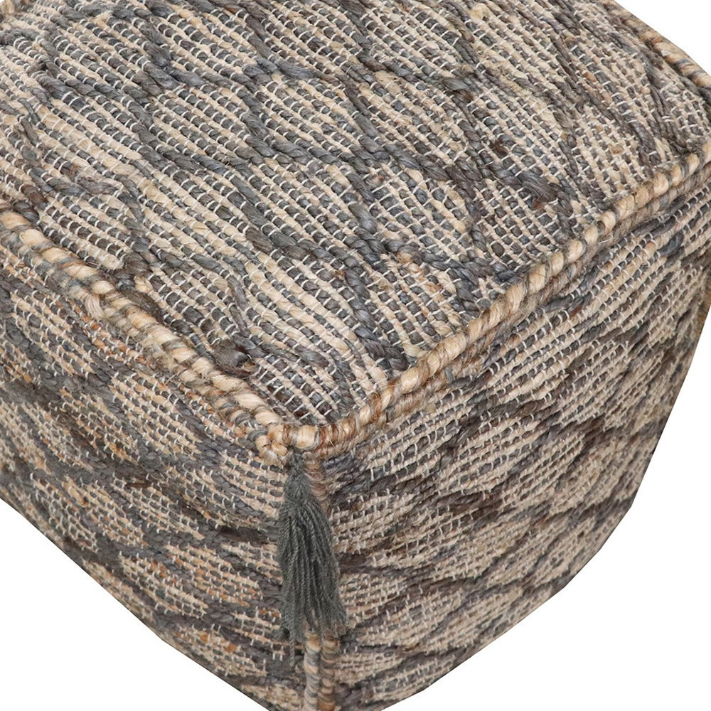 18"" Natural Gray And Taupe Jute Cube Trellis Pouf Ottoman
