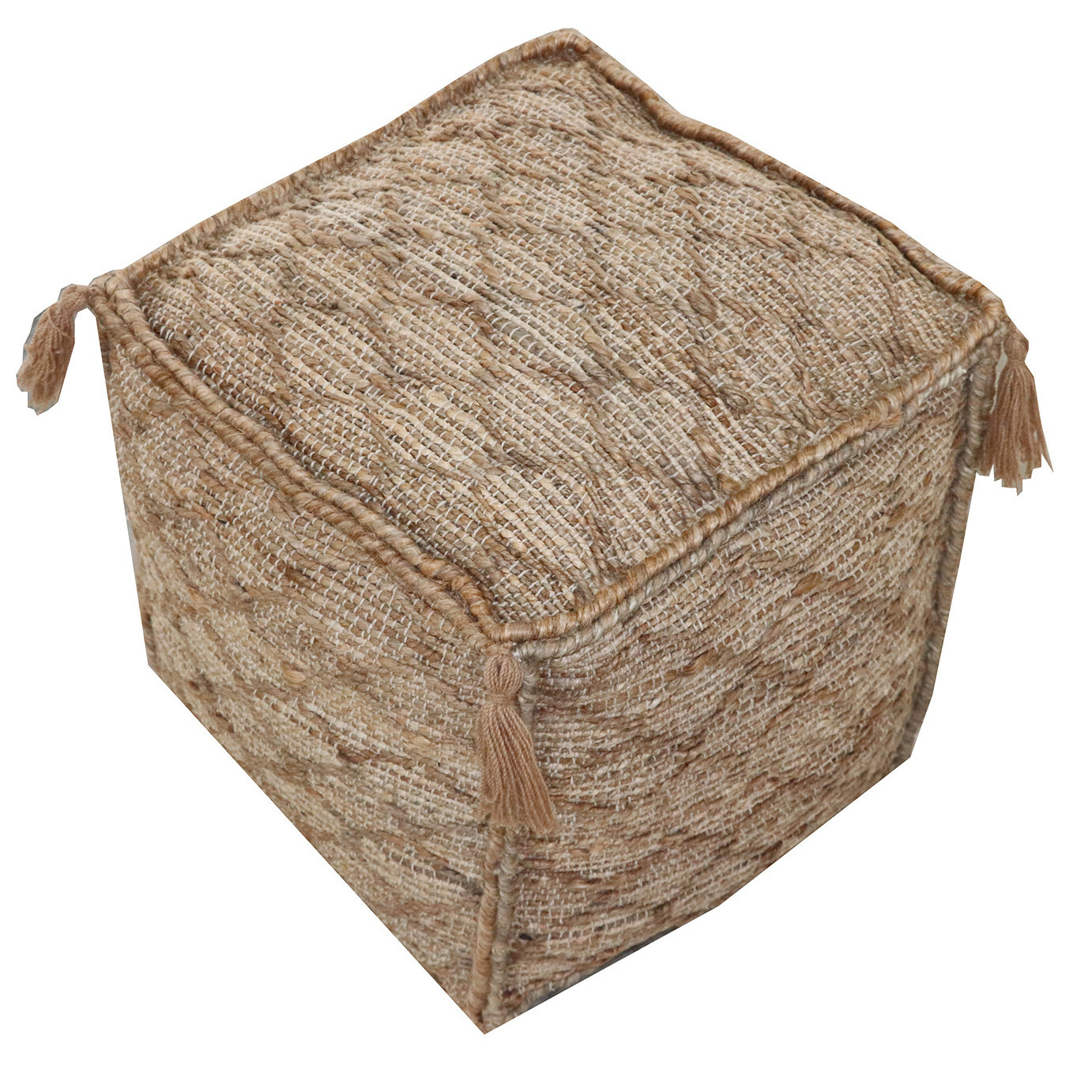 18"" Brown Jute Cube Trellis Pouf Ottoman
