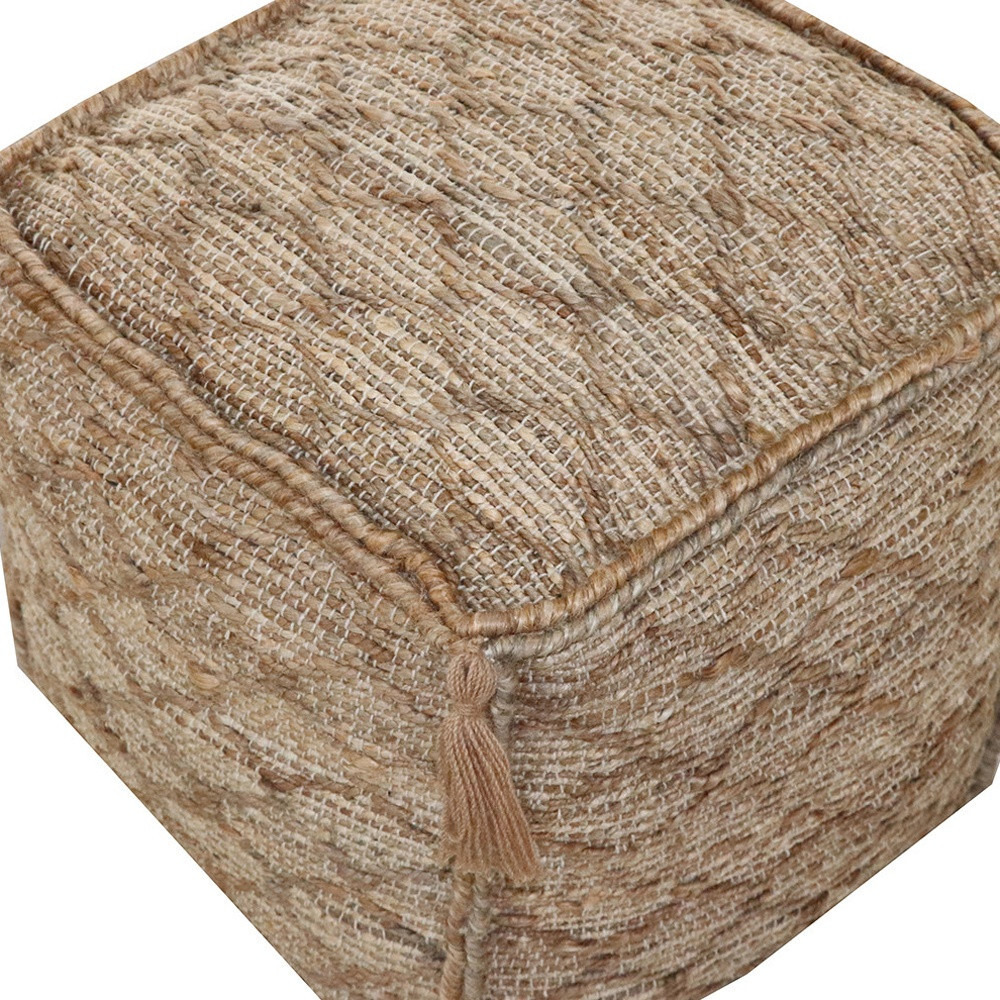 18"" Brown Jute Cube Trellis Pouf Ottoman