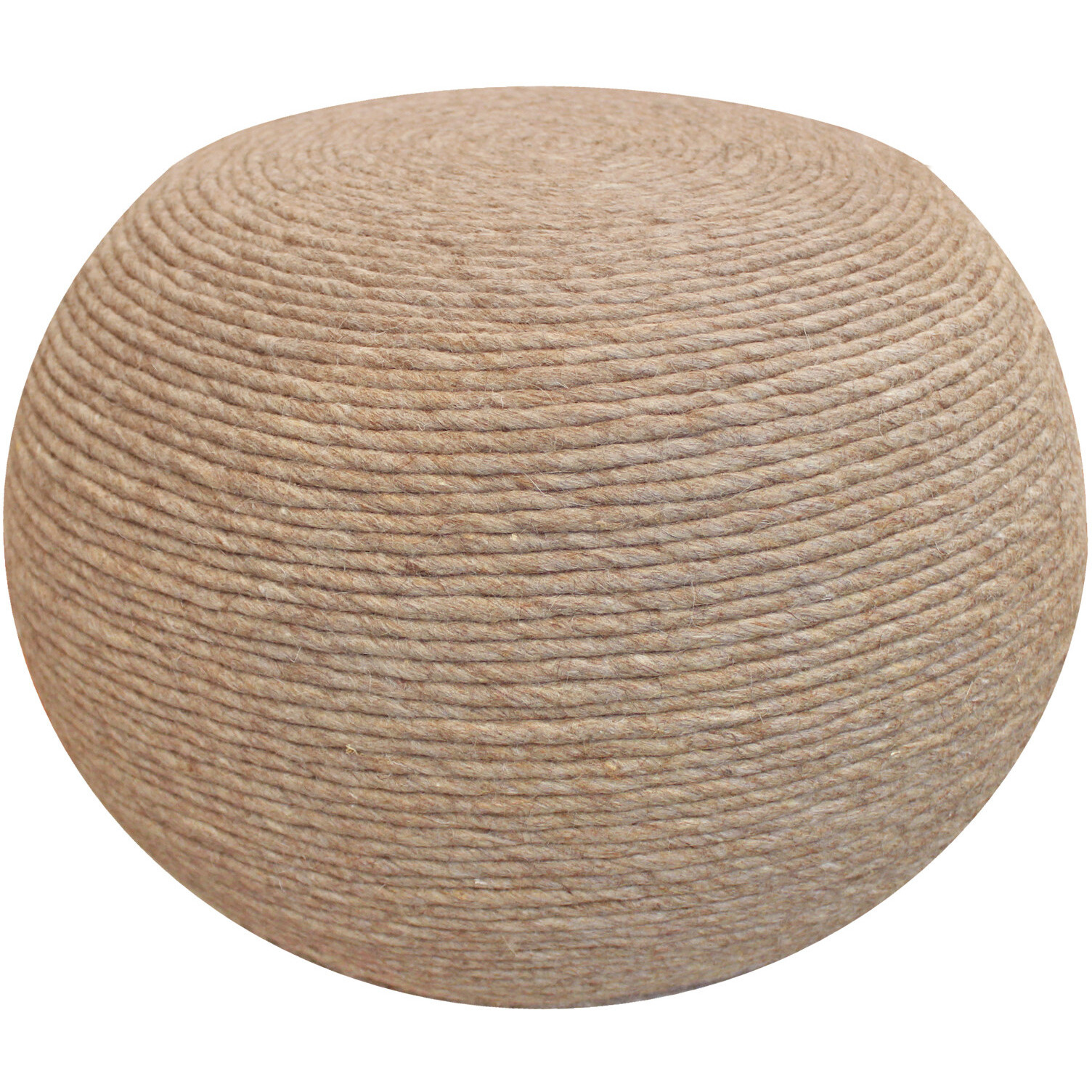 20"" Beige Wool Round Ribbed Pouf Ottoman